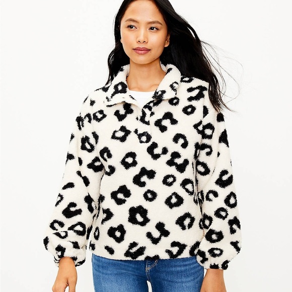 Loft Leopard Print Sherpa Snap Collar jacket size XS - Picture 1 of 7